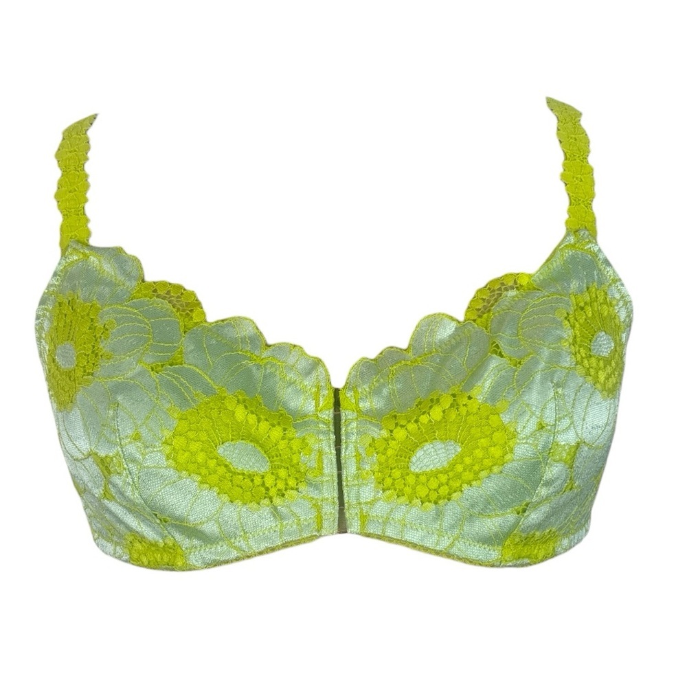 Savage X Fenty Perfect Poppies Lace Demi Bra  Neon Floral Embroidered Sheer - Picture 4 of 5